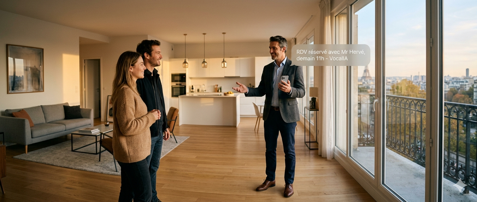 Agent immobilier en visite pendant que l'IA gère les appels